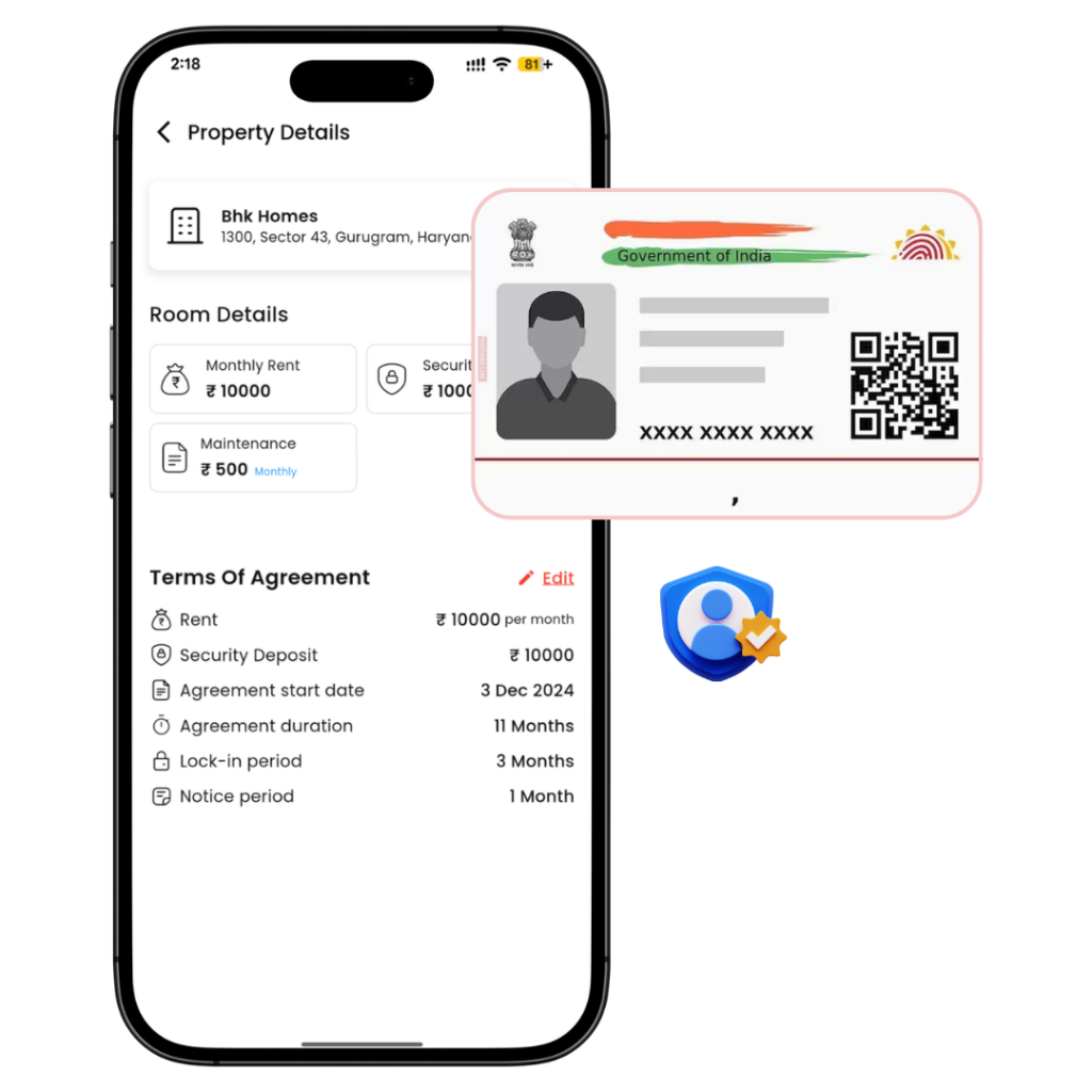 Tenant Aadhaar Verification - PG Management Software Feature