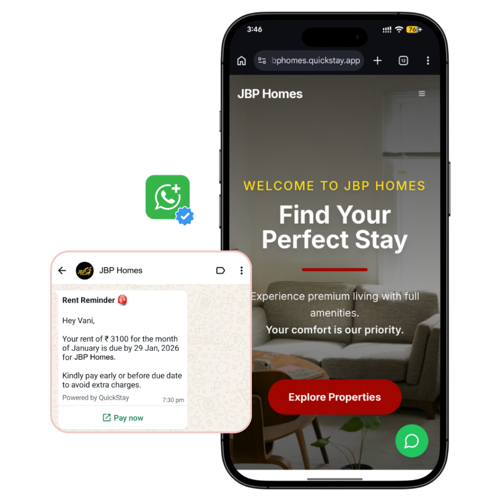 Website & Branded WhatsApp (Smart+ Plan) - PG Management Software Feature